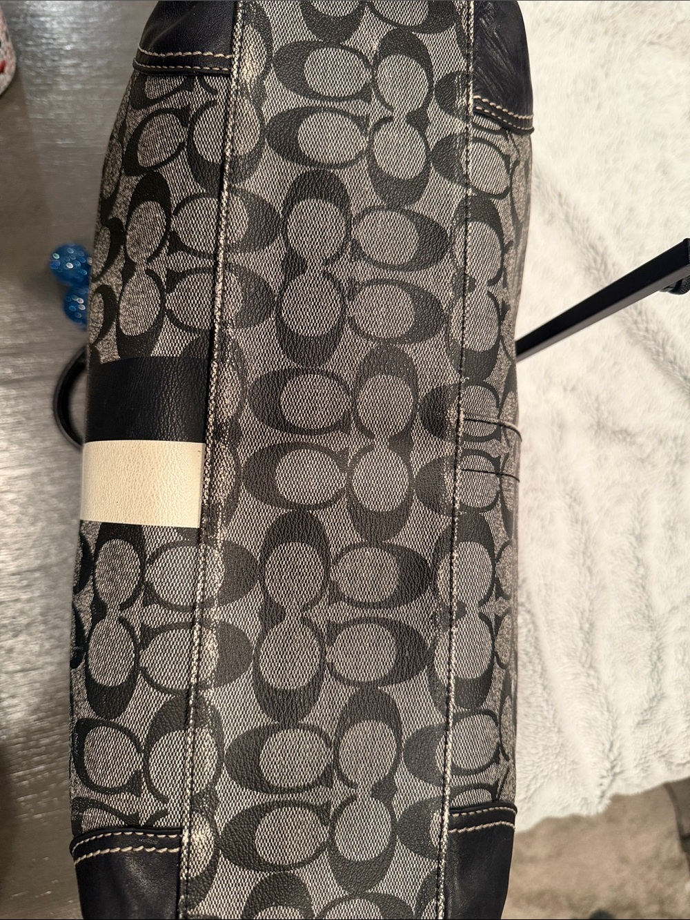 Coach Black Signature Stripe Workout/Diaper bag with blue interior! - Picture 7 of 15